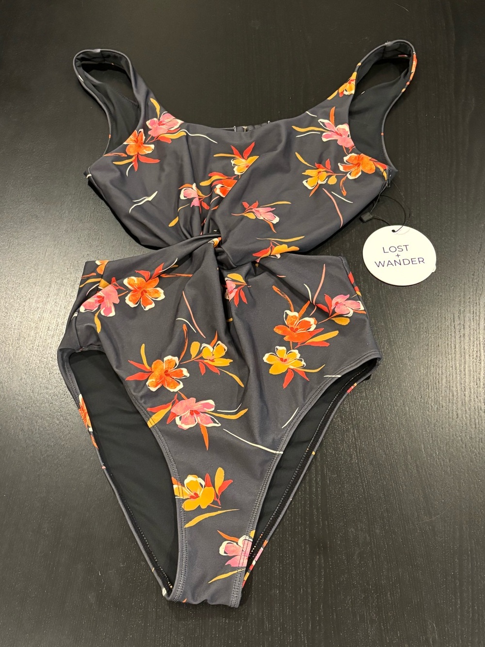 Lost + Wander NEW Beachy Oasis Twist One Piece Black Floral Bathing Suit Women S